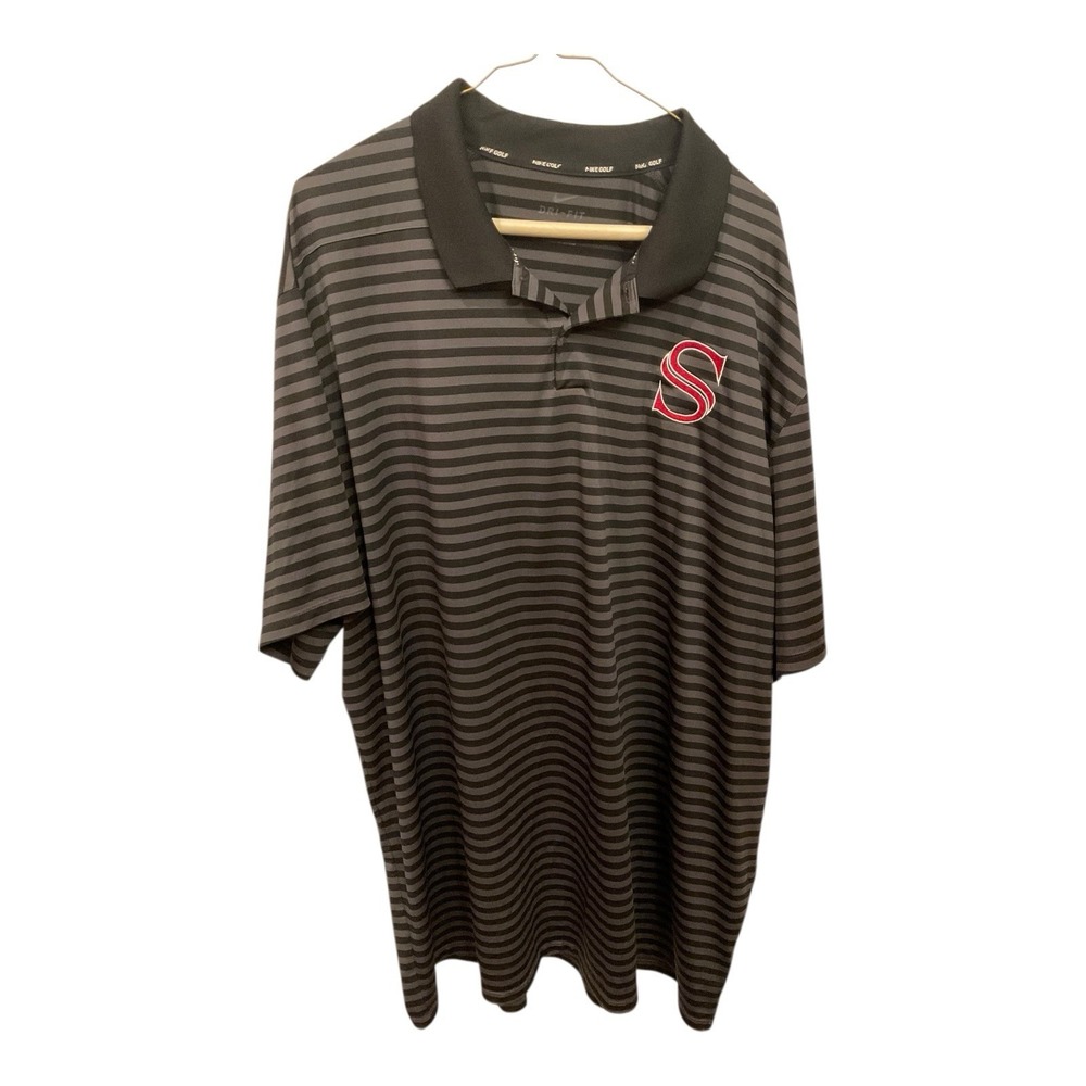 Nike Golf‎ Dri-Fit Polo Shirt Men's 4XL Black Gray Striped Embroidered "S" Logo